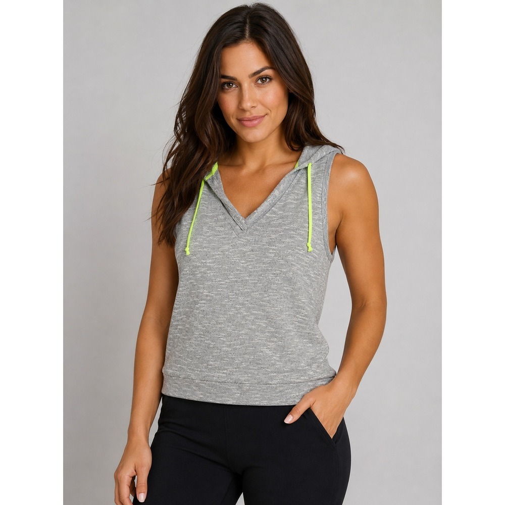 Forever 21 Womens Sleeveless Hoodie Grey Marl Crossover Open Back‎ Neon S